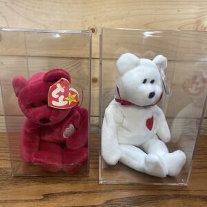 Ty Beanie Babies Valentina And Valentino In Cases Excellent Condition